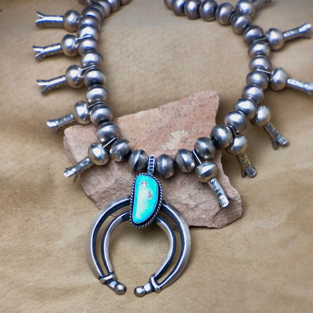 PN 115  Authentic Navajo Squash Blossom Necklace