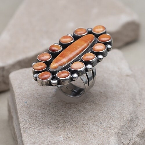 Large Navajo cluster ring w/ spiny oyster shell- Bil 484