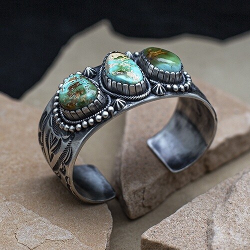 Bernyse Chavez 3-stone Royston Turquoise bracelet- Bil 471