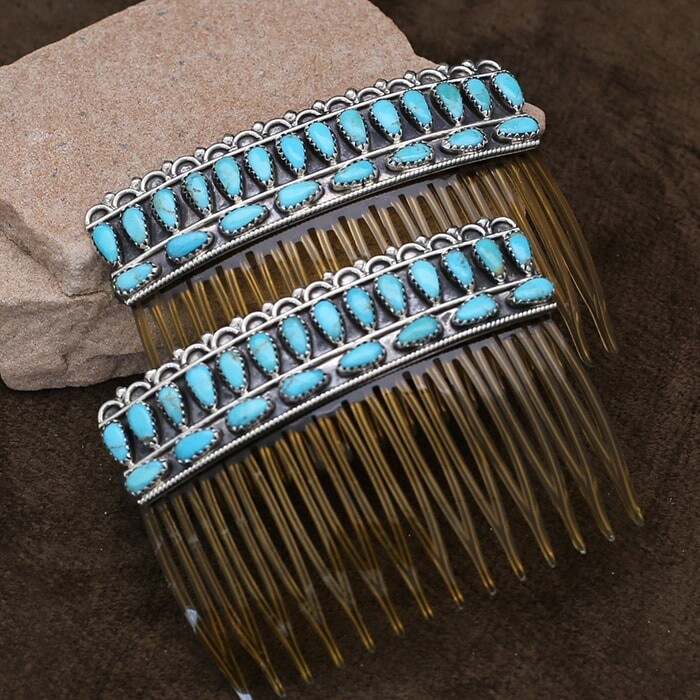 Zuni hair comb set with turquoise stones - RB 244