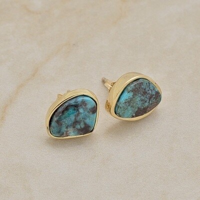Bisbee turquoise post earrings in 14kt gold
