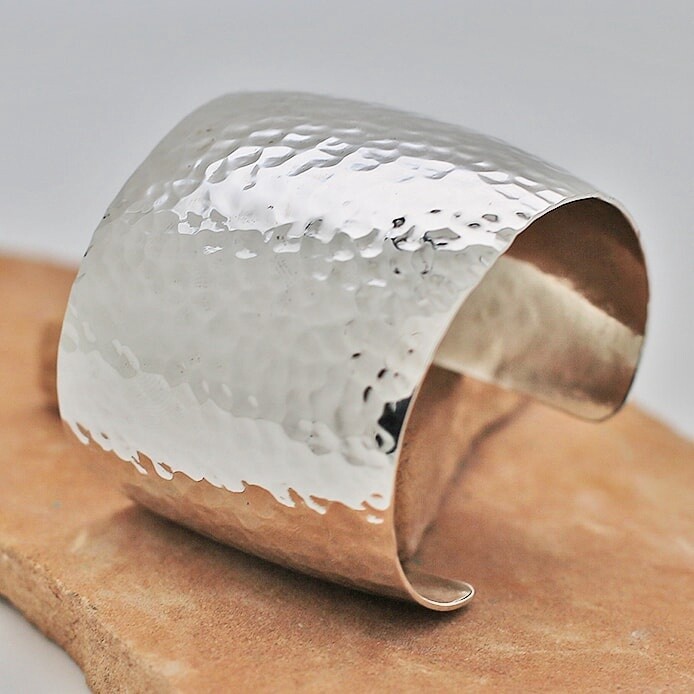 2&quot; wide  Hammered silver cuff bracelet