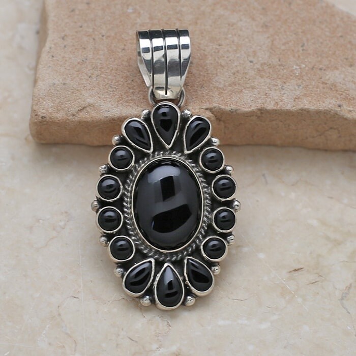 Large Navajo cluster style black onyx pendant- ANA 1505