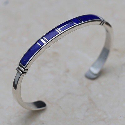 Thin inlay lapis cuff bracelet