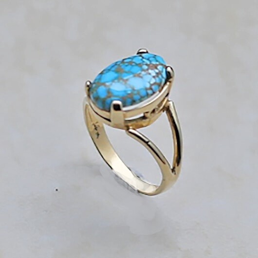 14kt Gold w/ Lone Mountain turquoise