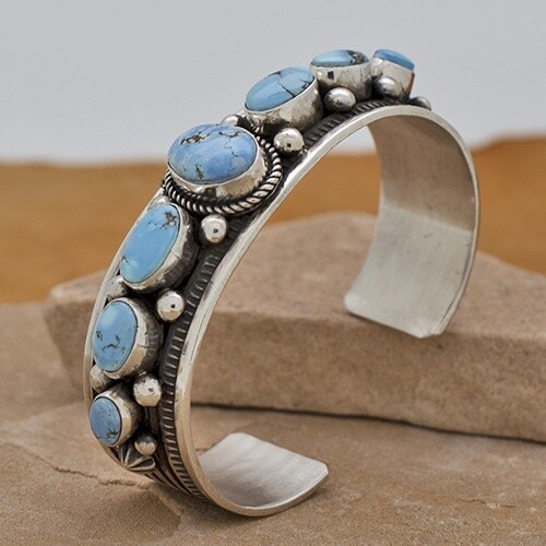 7-Stone cuff bracelet with Golden Hills Turquoise-BC 1367