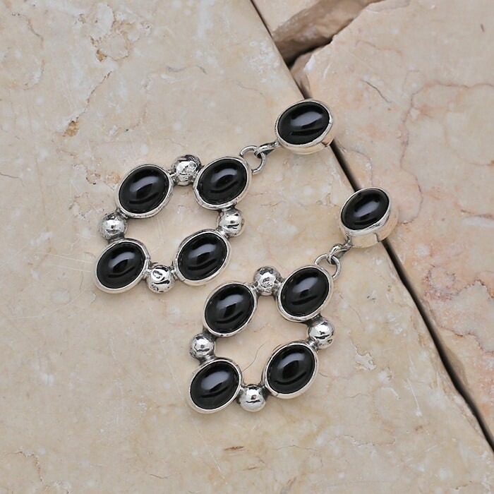 Black onyx cluster dangle earrings- ANA 1502