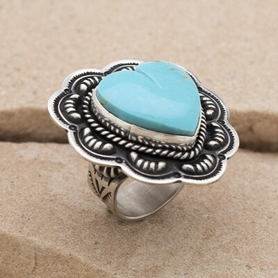 Heart ring with heavy silver stamping- Bil 538
