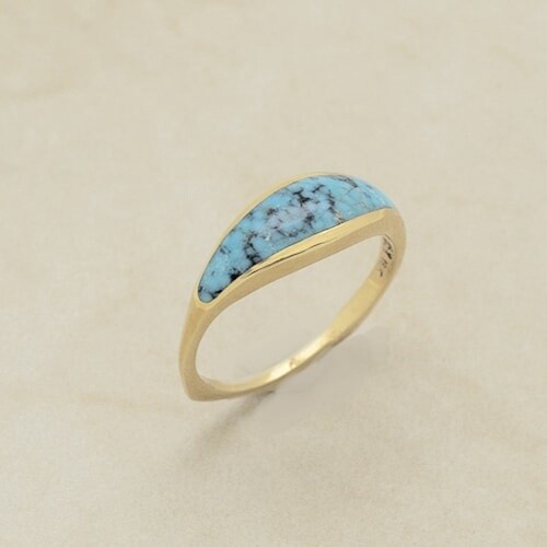 Turquoise inlay taper ring 14kt gold