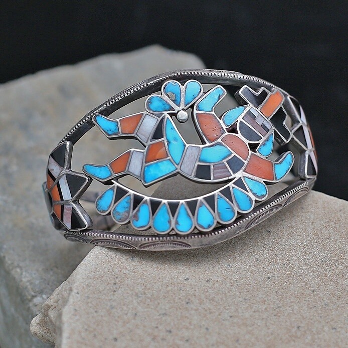 Vintage 1960&#39;s Rainbow man inlay bracelet