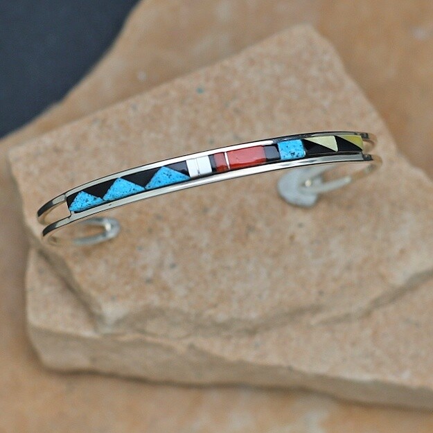 Thin Zuni inlay multi-color bracelet