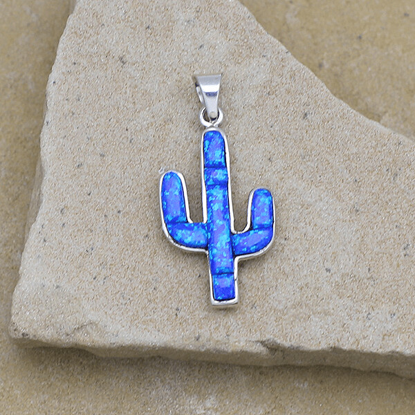 Small Cactus reversible pendant-BLUE cultured opal