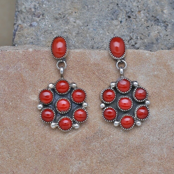 Zuni dangle coral earrings