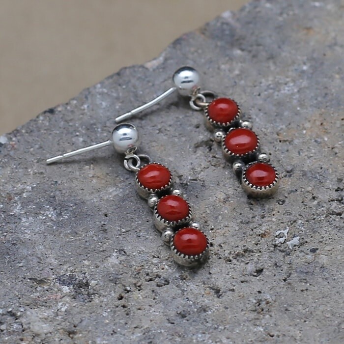 Red coral dangle earrings- JM 240