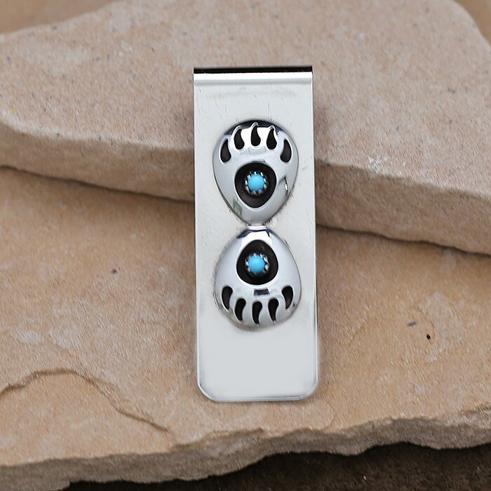Sterling silver money clip w/ double bear paw design
