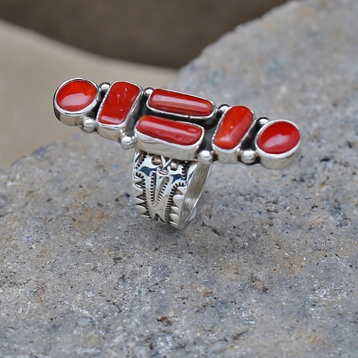 Adjustable coral ring by Bernyse Chavez- Bil 655