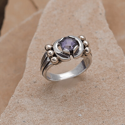 1980's Amethyst ring in sterling w/gold elements