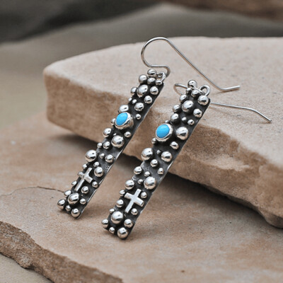 Thin long dangle earrings- Rain Drop Design & turquoise Bil 232