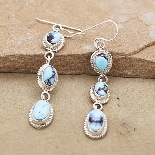 Triple dangle earrings with Golden Hills turquoise