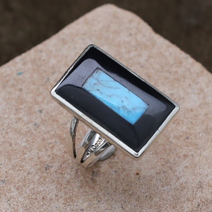 Zuni rectangular ring by artist Harlan Coonsis - Zuni 190-A