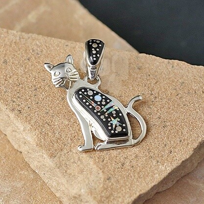 SR 2121 FRED BEGAY Night Sky inlay CAT PENDANT