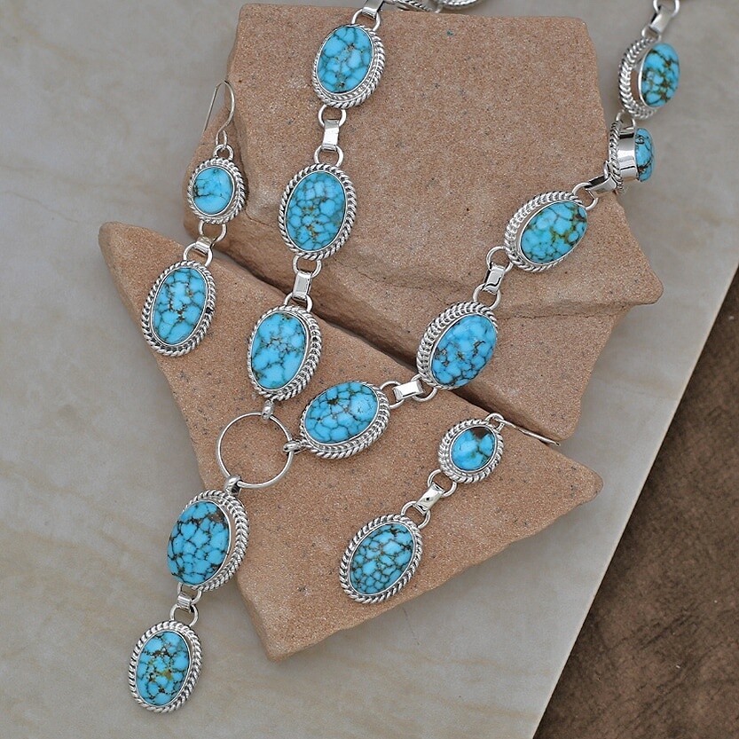Lariat Style Kingman turquoise Necklace set