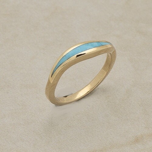 Kingman turquoise  14kt gold &quot;Wave&quot; ring