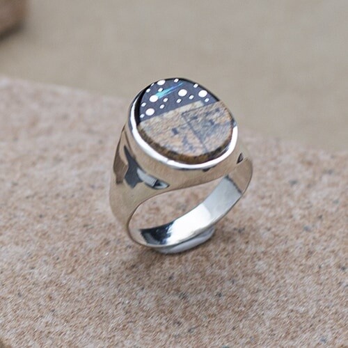 Small oval Adobe Pueblo inlay ring-AP 123