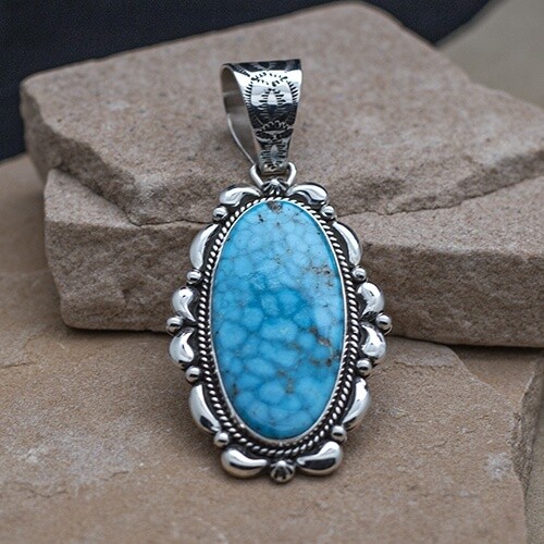 Large Kingman &quot;water web&quot; Turquoise pendant - Bil 475
