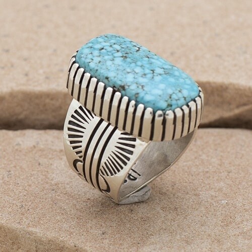 Rectangular Kingman &quot;waterweb&quot; turquoise ring-Bil 534