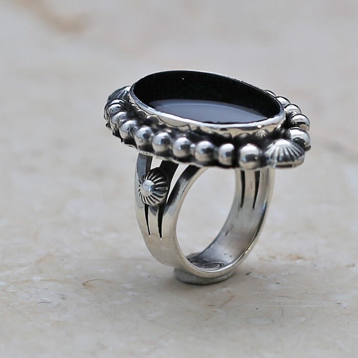 Medium sized oval black onyx ring-BC 1388