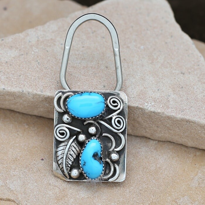 Sterling silver key chain w/ turquoise -KEY CHAIN- KC 107