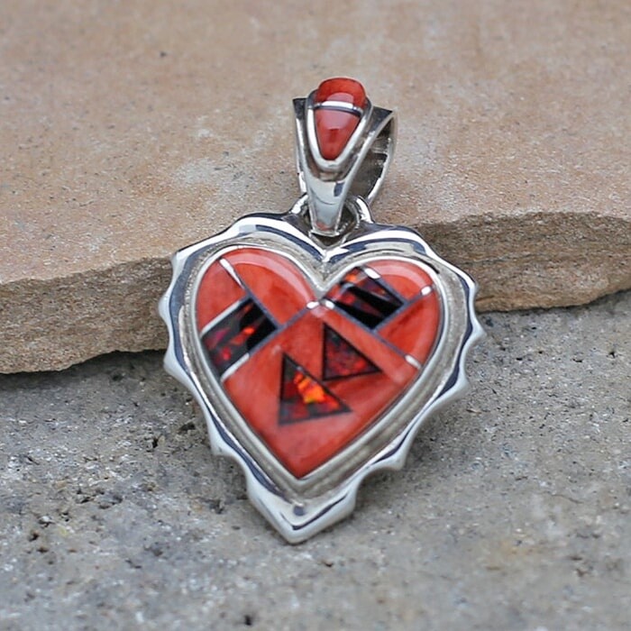 Red Spiny oyster shell inlay heart pendant