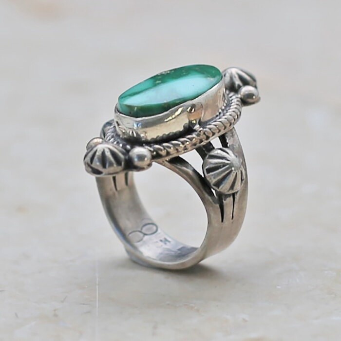Traditional style silver ring w/Sonoran Gold turquoise-BC 1389