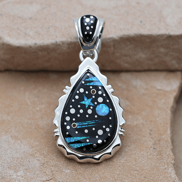 Tear drop pendant with Night Sky inlay design