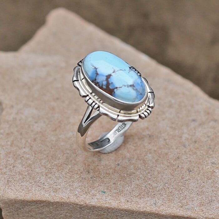 Small oval stone ring with Golden Hills turquoise-ANA 1481