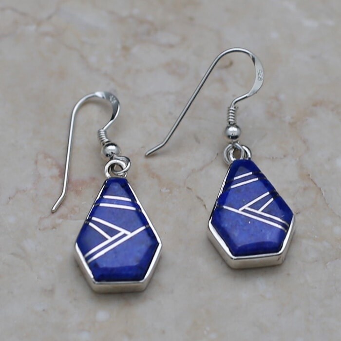 Small dangle inlay lapis earrings