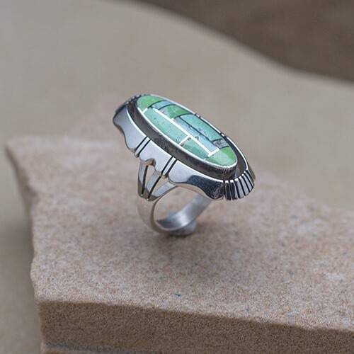 Inlay design ring with Sonoran Gold turquoise-BIL 445