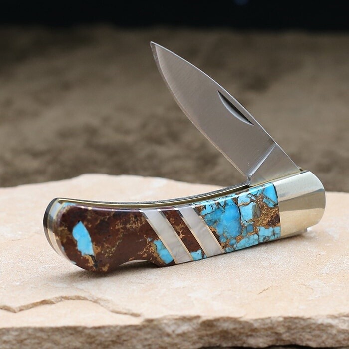 Stabilized turquoise inlay pocket knife SFS 116