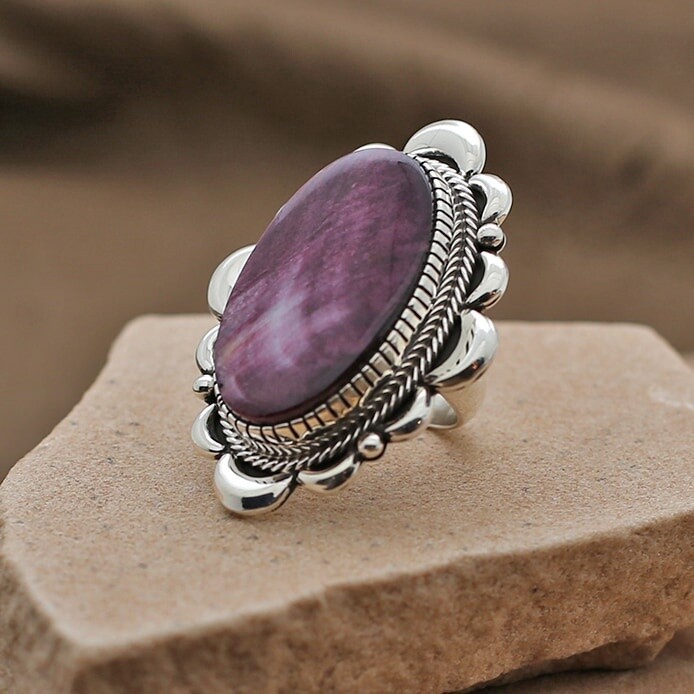BIL 331 Purple spiny oyster shell ring- Large oval -Heavy silver