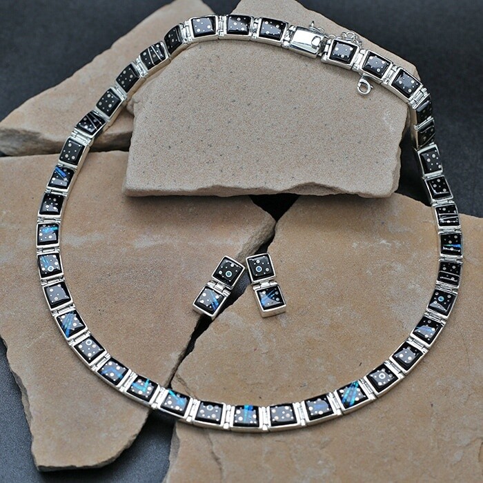 Navajo square hinge collar necklace w/Night Sky inlay