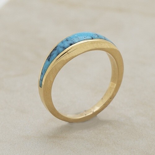 Channel inlay turquoise ring 14kt gold