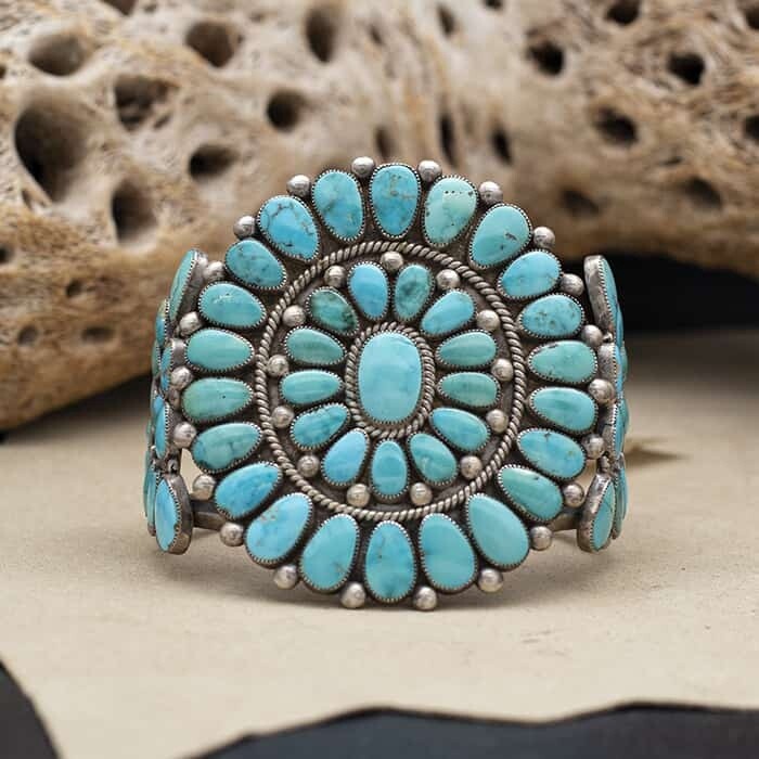 Lone Mtn turquoise cluster bracelet-Pawn