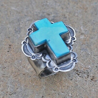 Adjustable turquoise cross ring