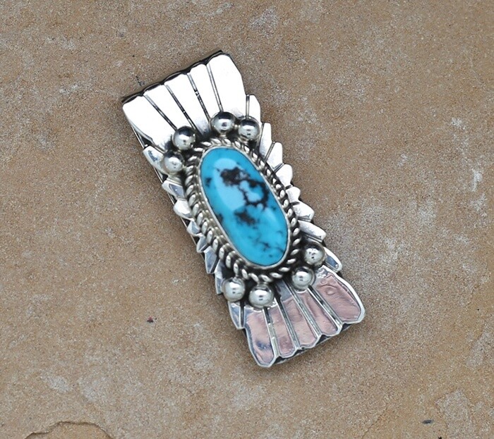 Sterling silver money clip w/Kingman turquoise-MC 101