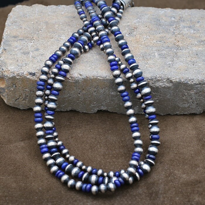 3-strand silver &amp; lapis necklace