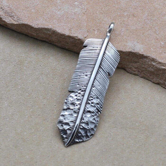 Hammered feather pendant in sterling silver-BIL 683