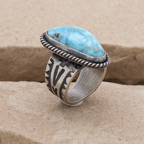 Adjustable Kingman turquoise ring-BIL 527