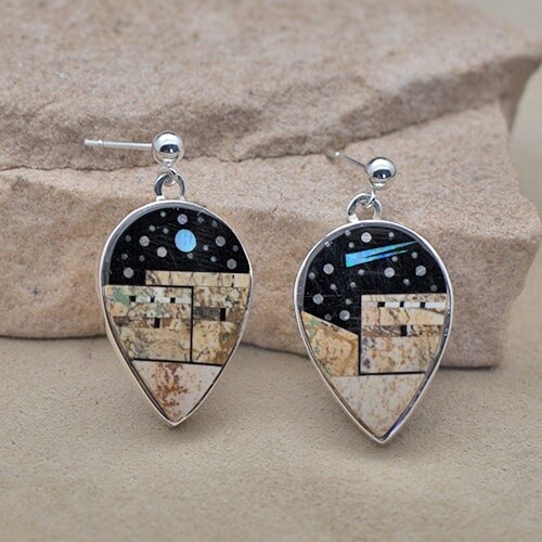 Double sided earrings, adobe pueblo design-AP 108