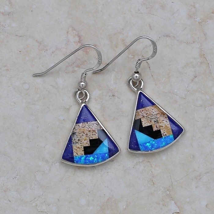 Blue rug pattern triangle shaped earrings-SR 2362